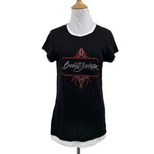 Barrett Jackson Shirt Womens L Large Black White Trim Rhinestones Crew Neck Tee
